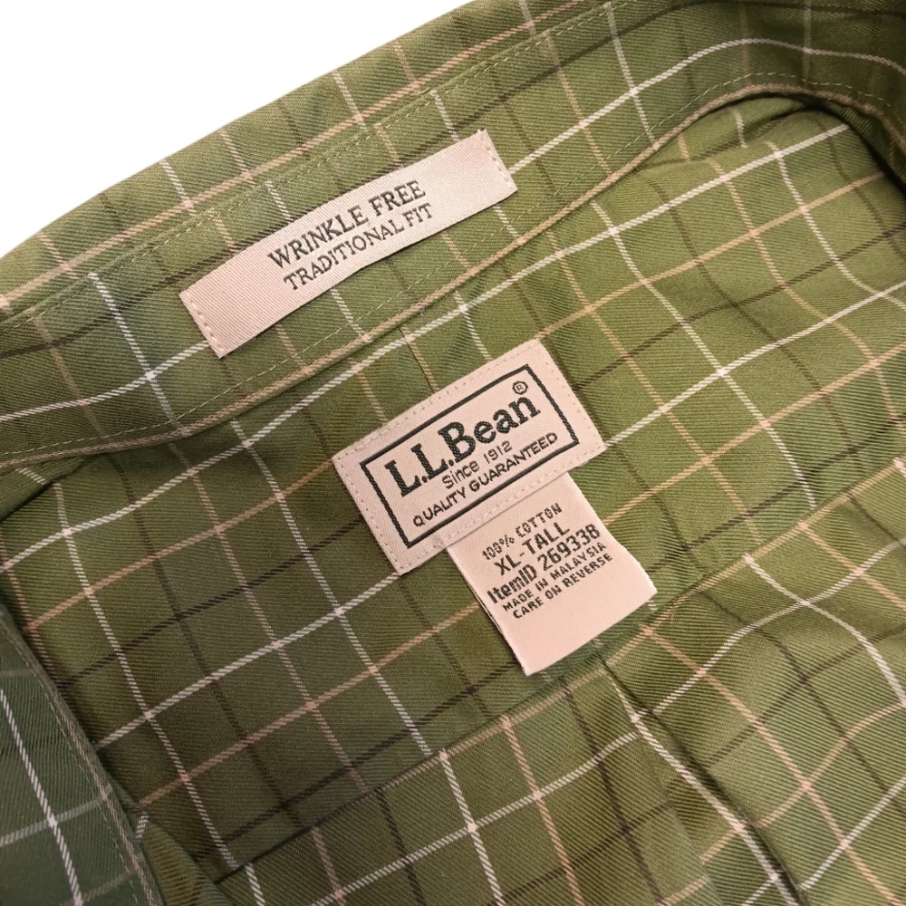 L.L. BEAN MEN'S SIZE XL TRADITIONAL FIT LONG SLEEVE GREEN PLAID DRESS SHIRT. - Picture 2 of 6